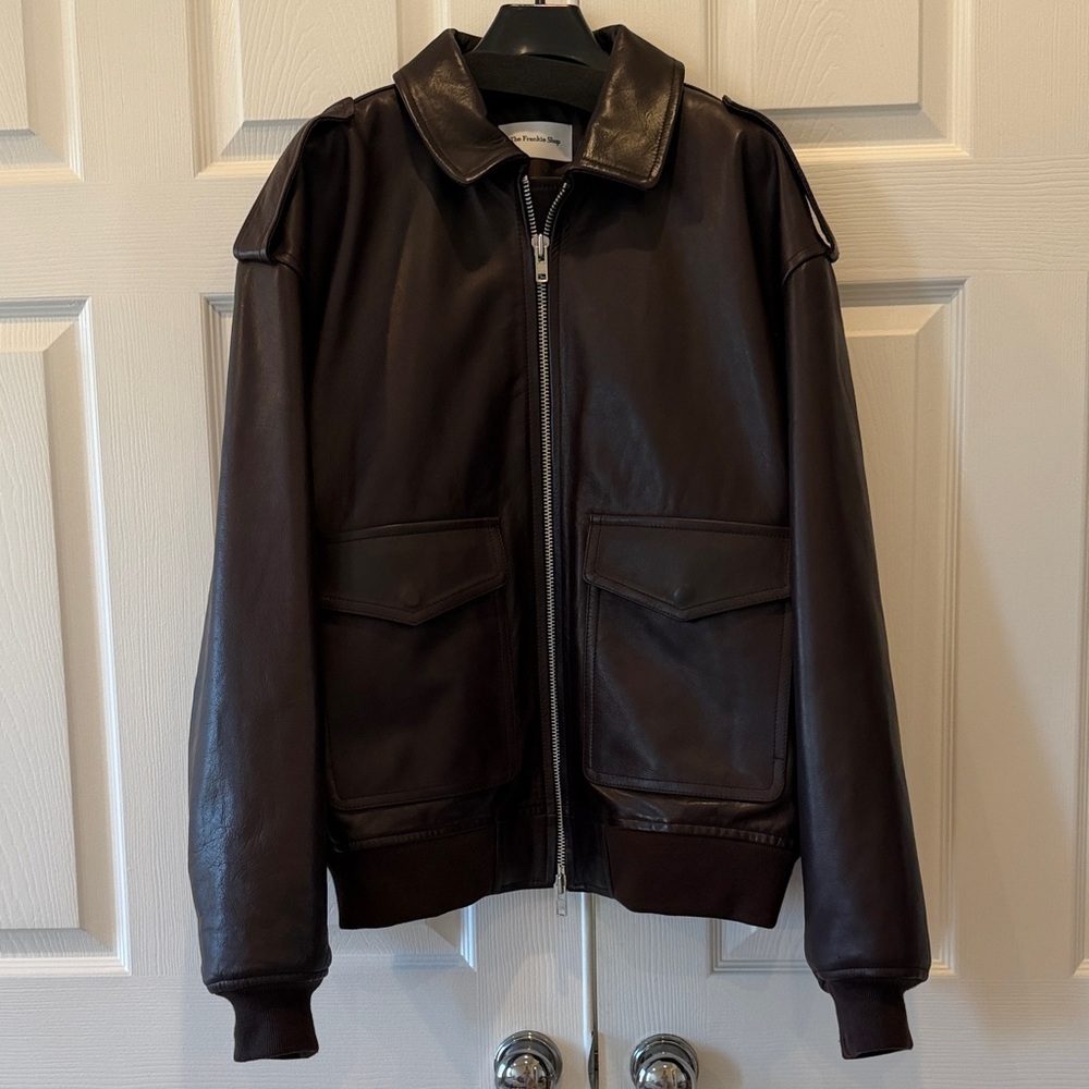 The Frankie shop – viper leather jacket, dark plum XS